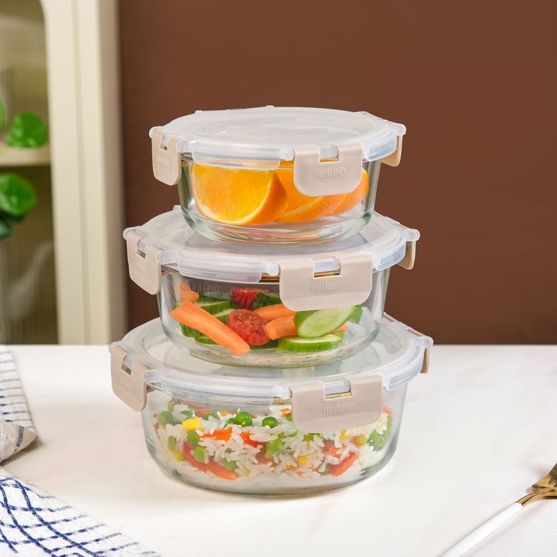 Nestro Pro Leakproof Food Containers Set Of 3 Round 400ml 600ml 950ml