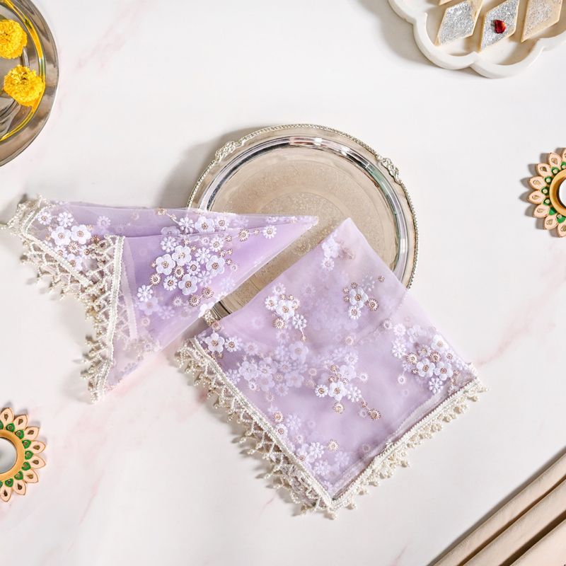 Wedding Floral Thali Cover Set Of 2 Lavender