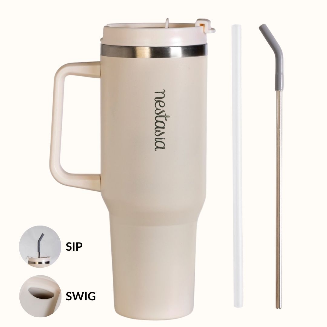 GripSip 40 Insulated Tumbler Bottle With Side Handle Pearl White 1200ml