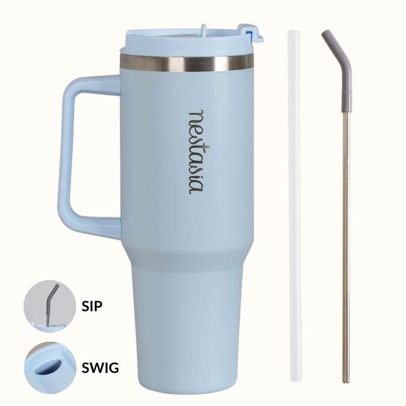 GripSip 40 Insulated Tumbler Bottle With Side Handle Baby Blue Jay 1200ml