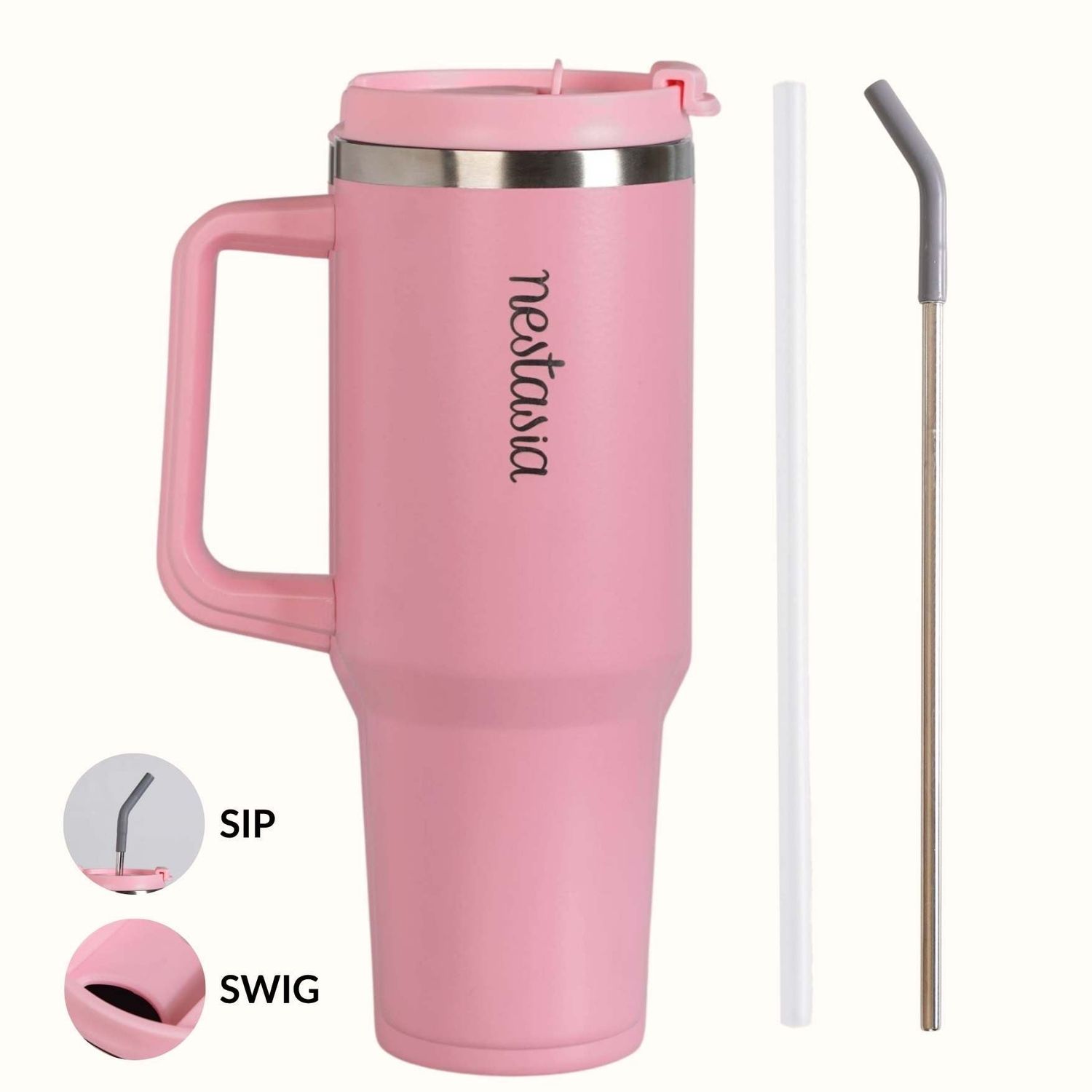 GripSip 40 Insulated Tumbler Bottle With Side Handle Tropical Pink 1200ml