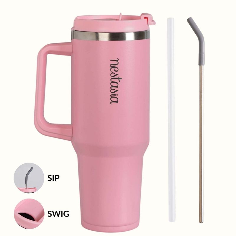 GripSip 40 Insulated Tumbler Bottle With Side Handle Tropical Pink 1200ml