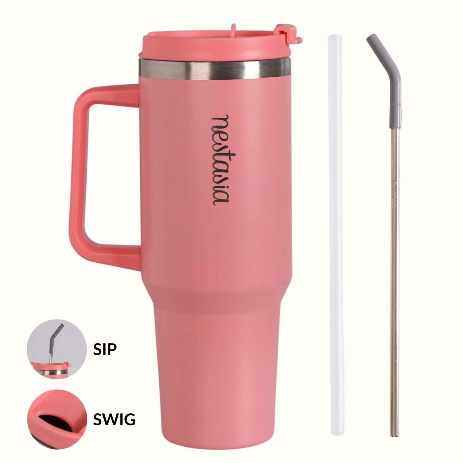 GripSip 40 Insulated Tumbler Bottle With Side Handle Living Coral Pop 1200ml