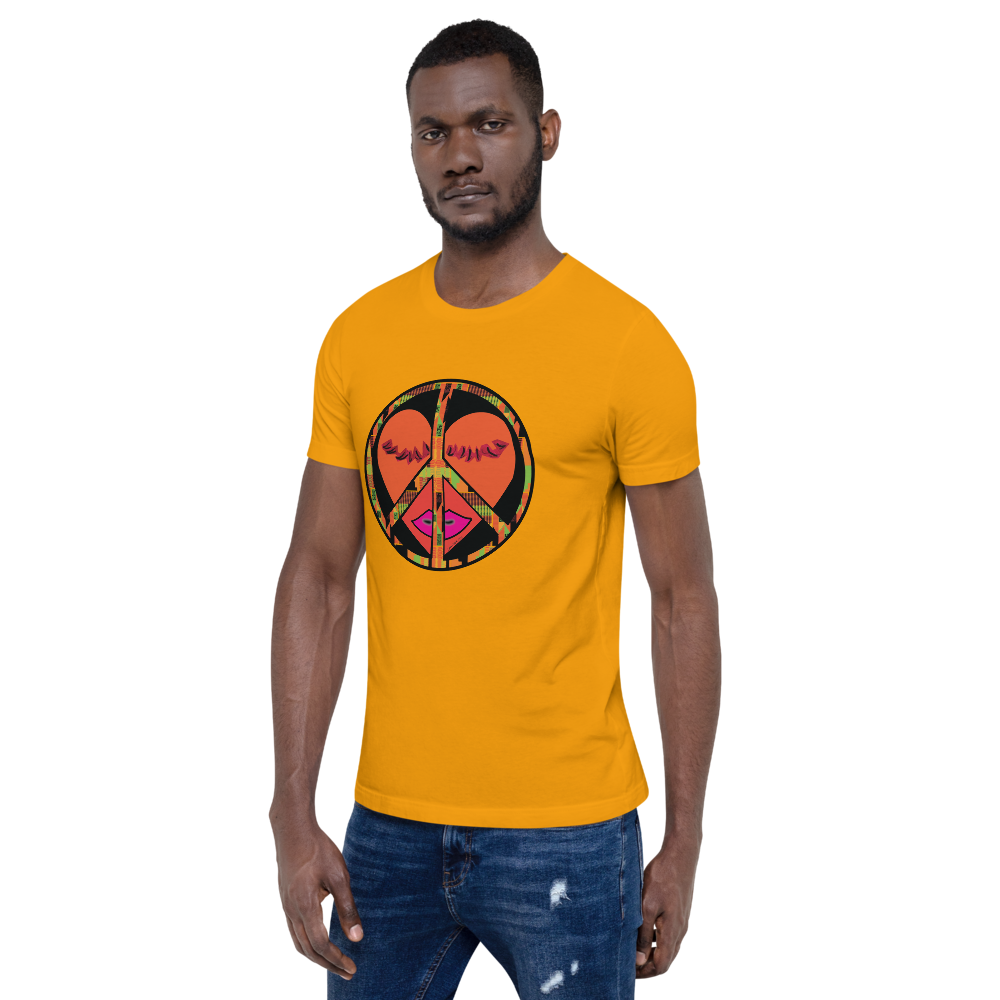 Peace & Love Short-Sleeve Unisex T-Shirt (Orange Heart)