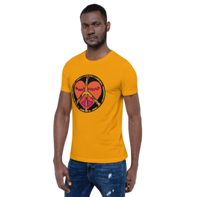Peace & Love Short-Sleeve Unisex T-Shirt (Orange Heart)