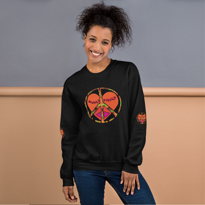 Peace &amp; Love Unisex SWEATSHIRT (Orange Heart)