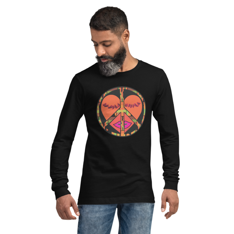 Peace &amp; Love Unisex LONG SLEEVE TEE (Orange Heart)