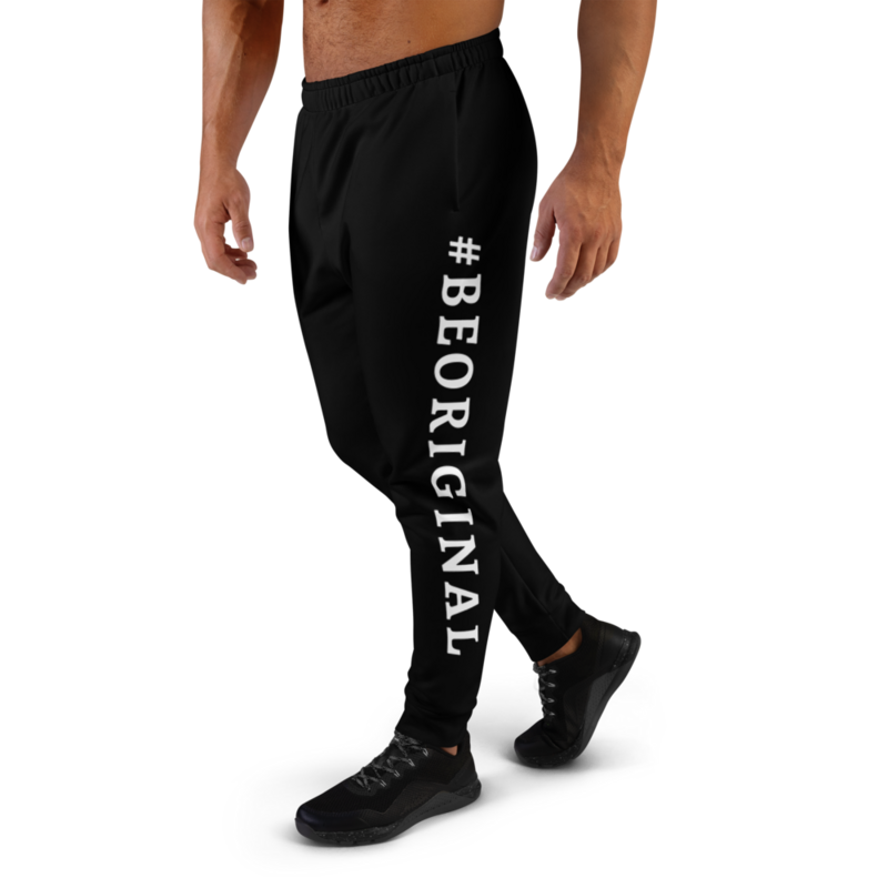 white lettering on black joggers