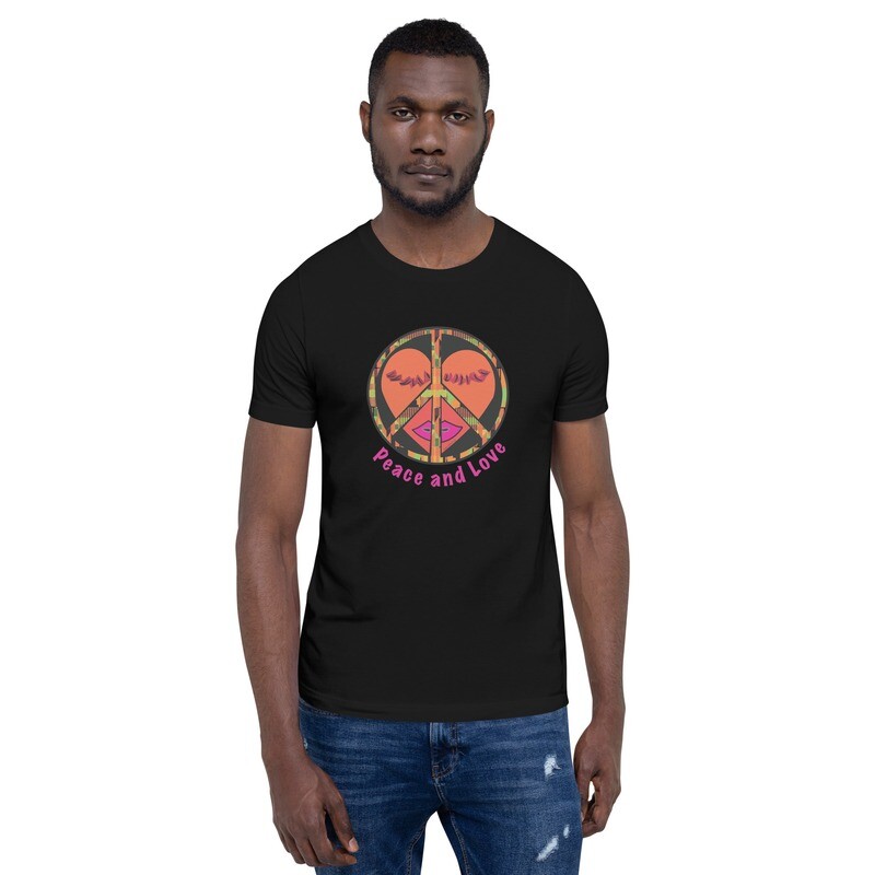 Peace & Love Unisex T-shirt (Orange Heart) Peace & Love Unisex T-shirt (Orange Heart)