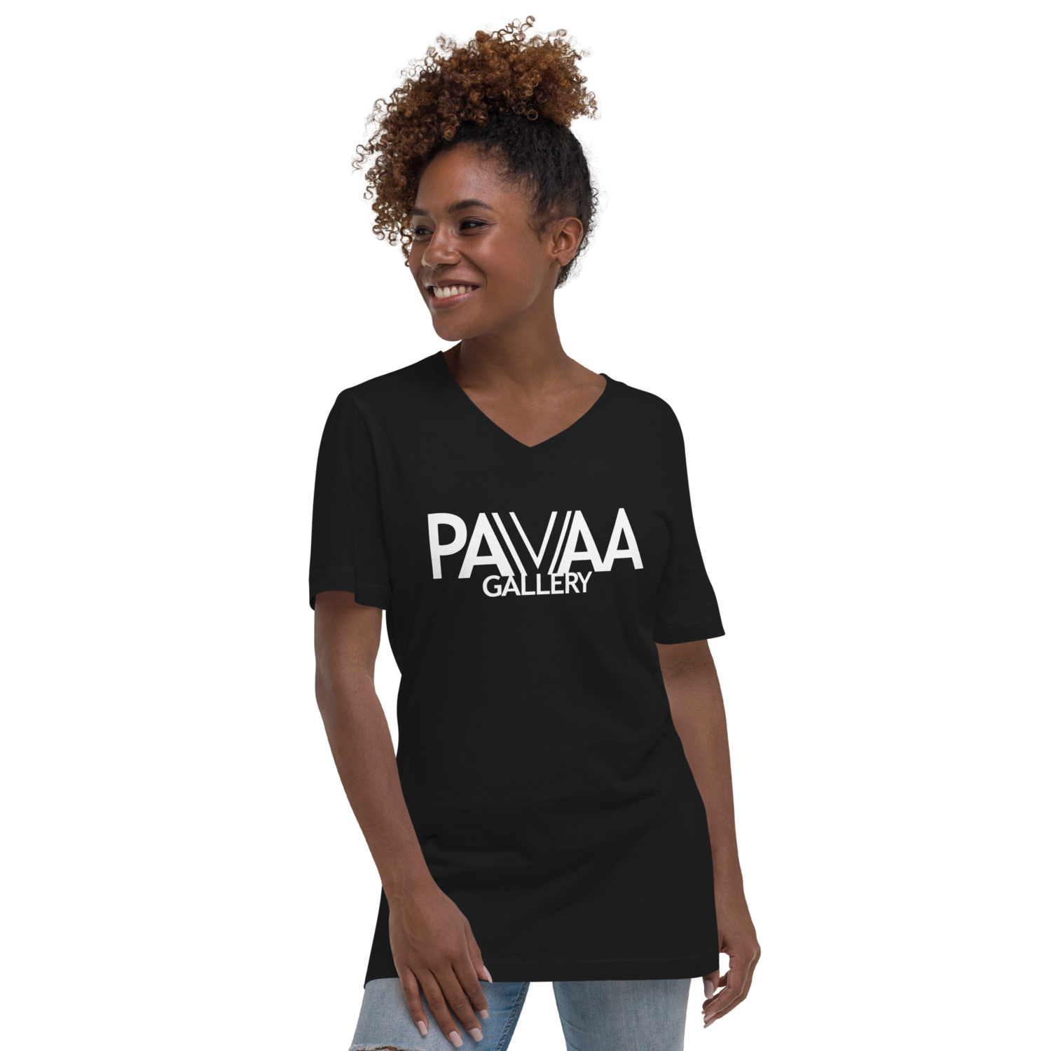 Official PAVAA logo in white on a black t-shirt