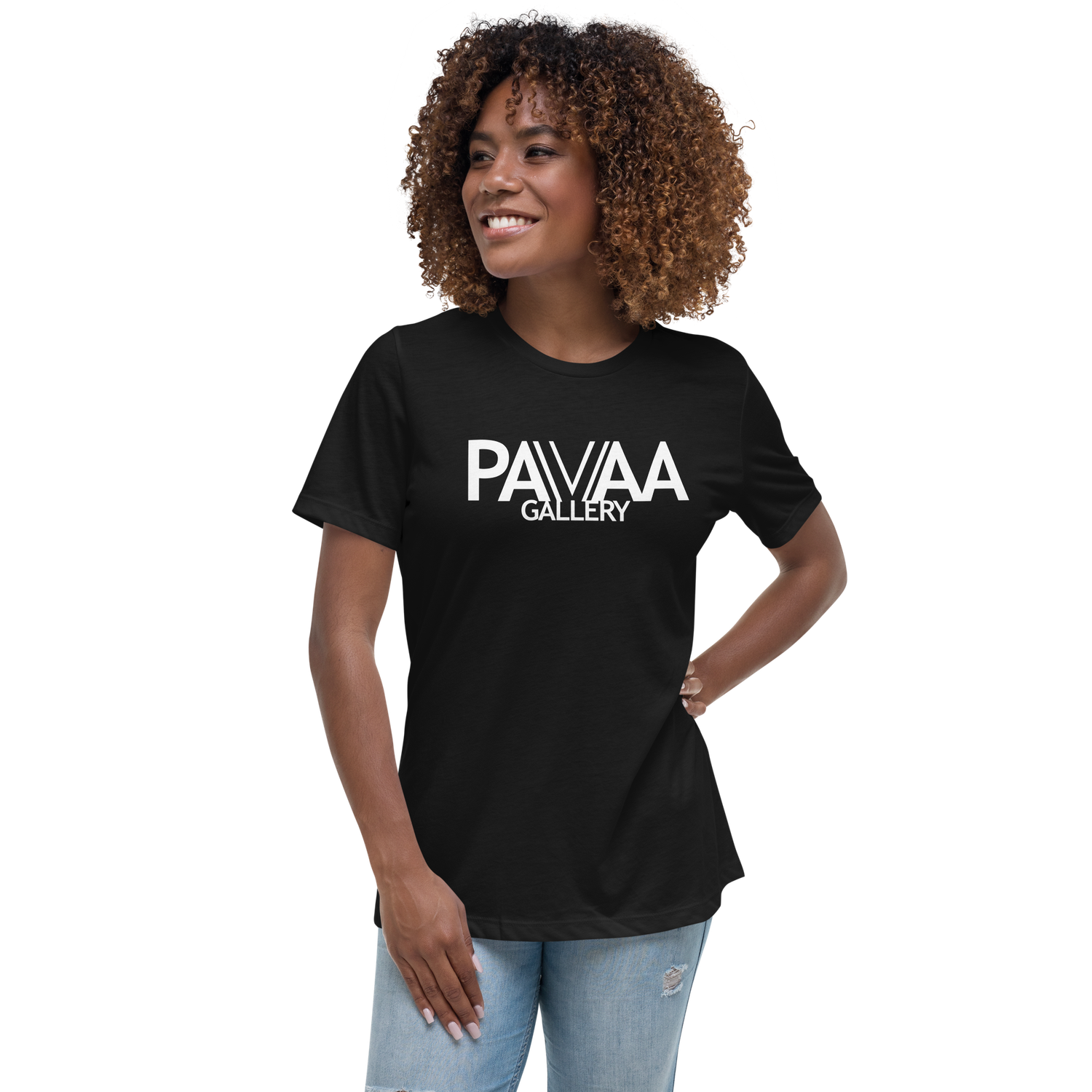 Official PAVAA logo in white on a black t-shirt