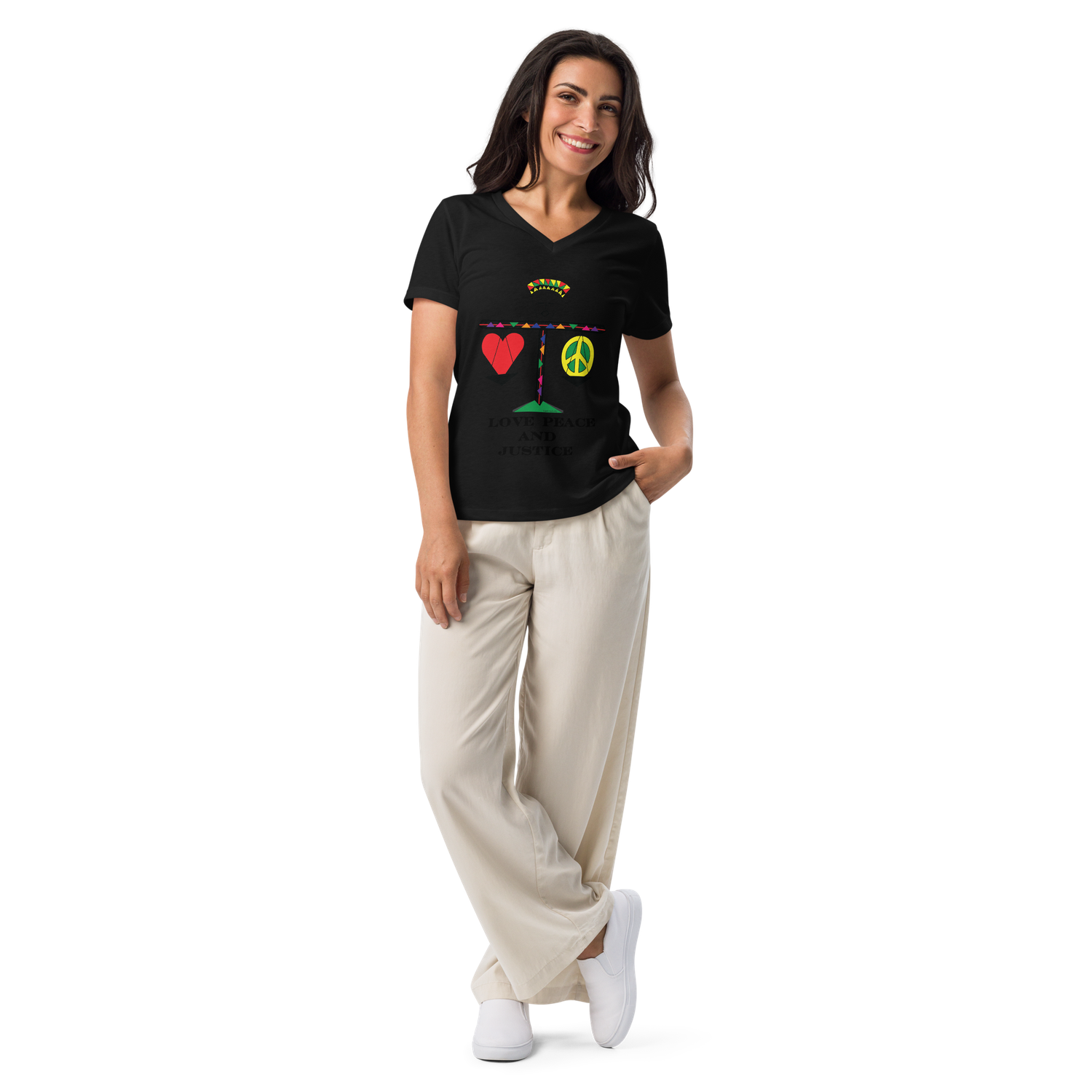 Peace Love &amp; Justice relaxed v-neck t-shirt