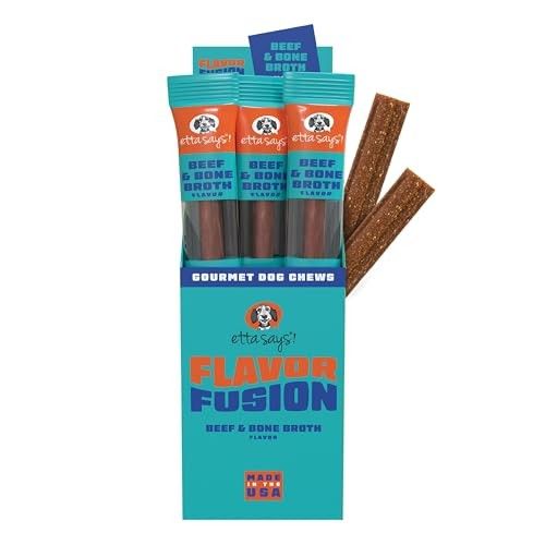 Etta Says! Flavor Fusion - All Natural Rawhide Free Chews for Dogs 2oz Chew - Beef and Bone Broth - Made in the USA