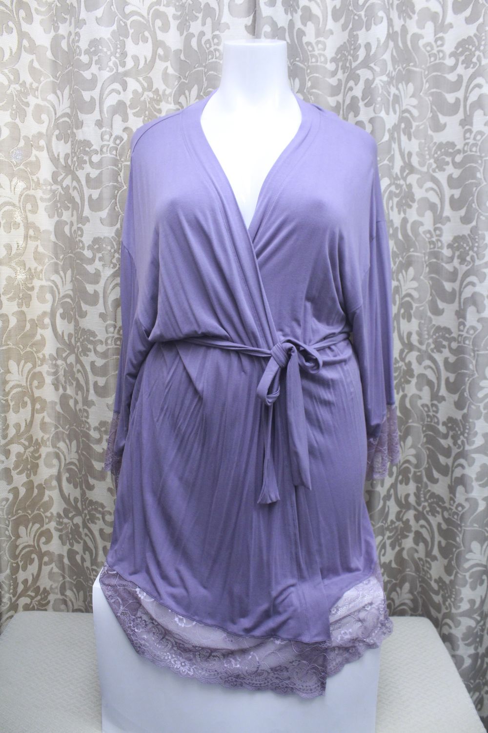 2X Lace Trim Robe Purple