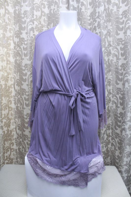 2X Lace Trim Robe Purple