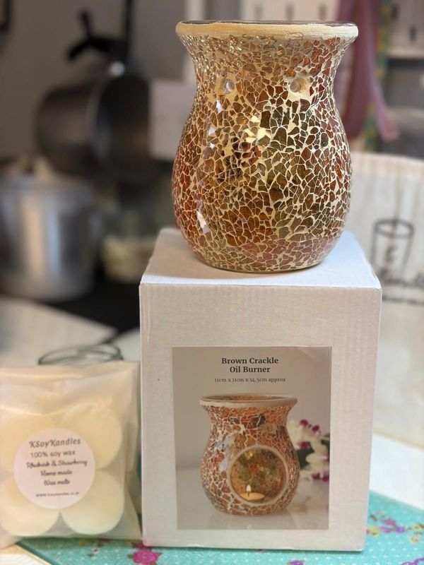 Gold crackle wax burner + 2 wax melts