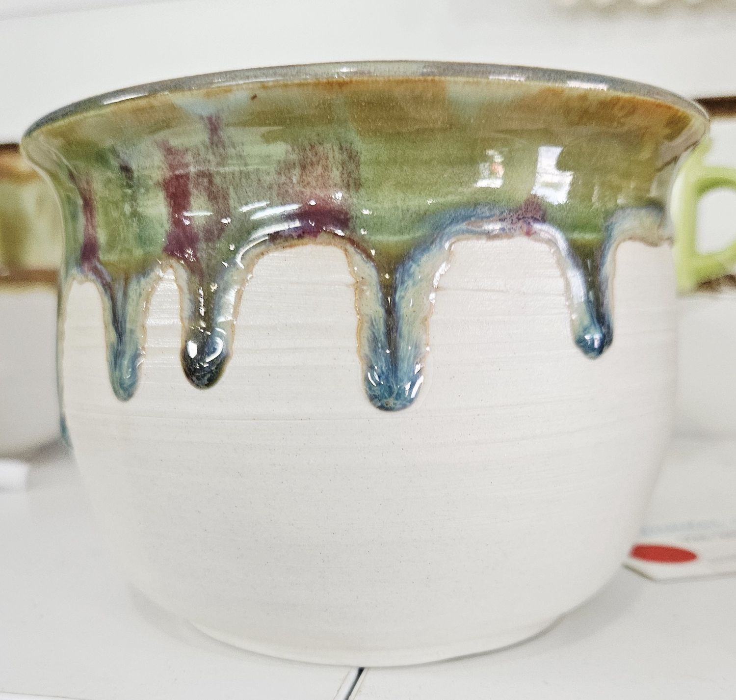Drip Bowl w/Red Inside, Matte White Outside