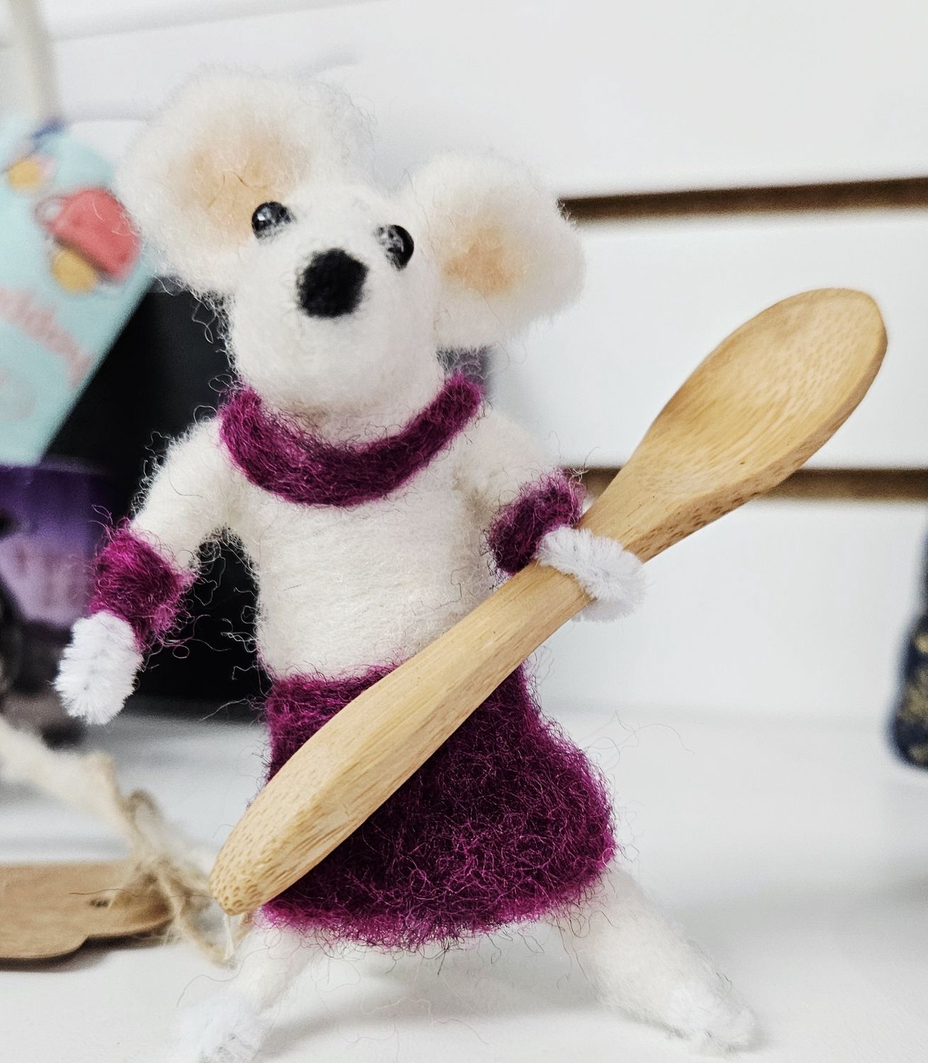 Felted Mouse with Wooden Spoon