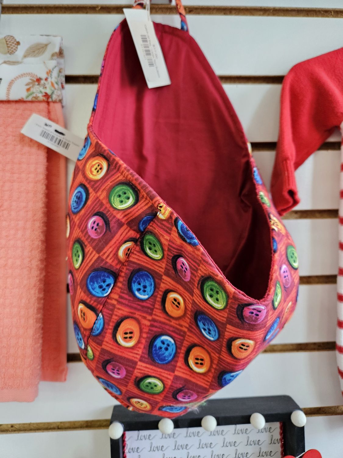 Large catch all bag red with buttons
