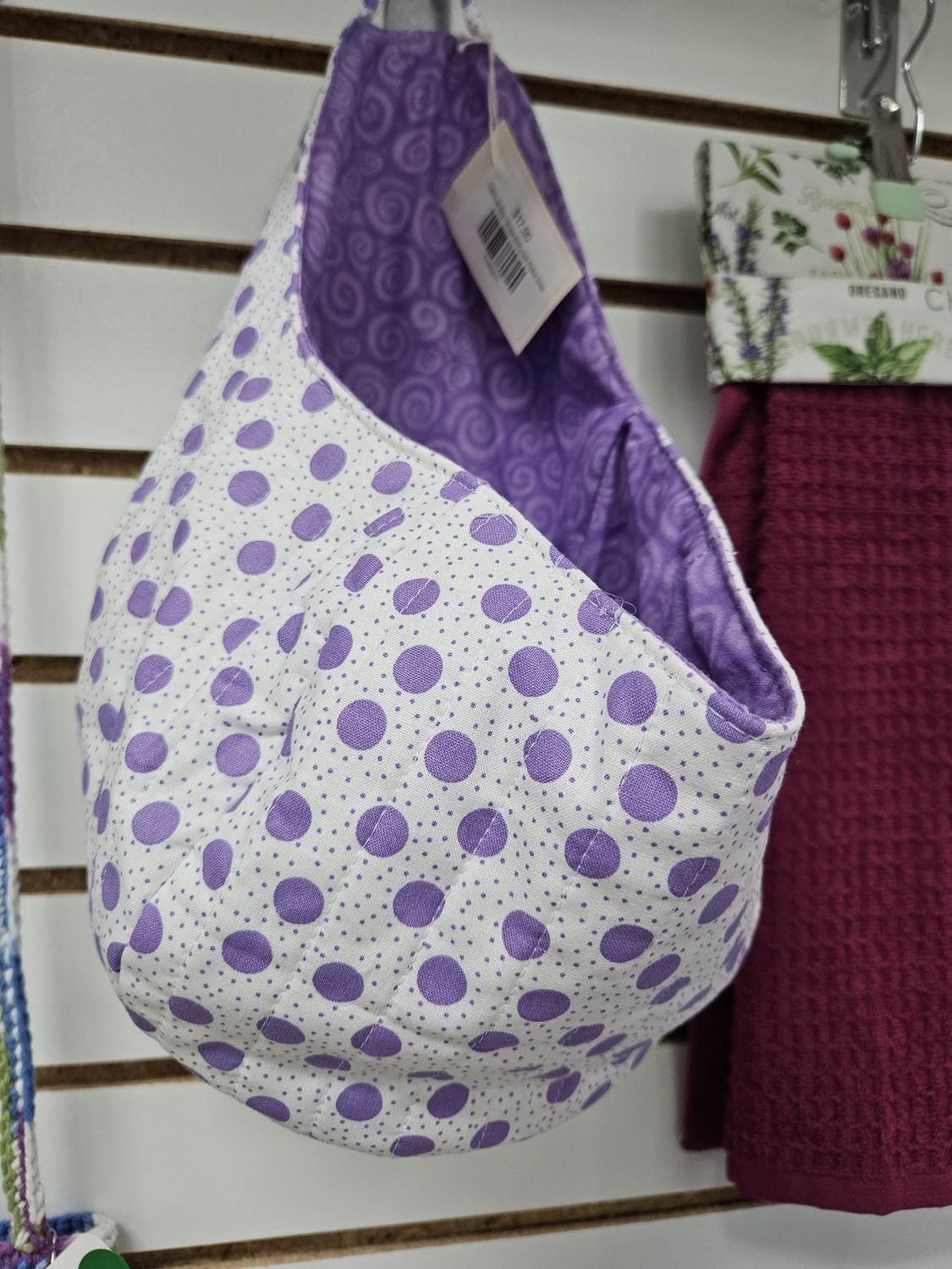 Catch-all Bag - White w/Purple polka dots
