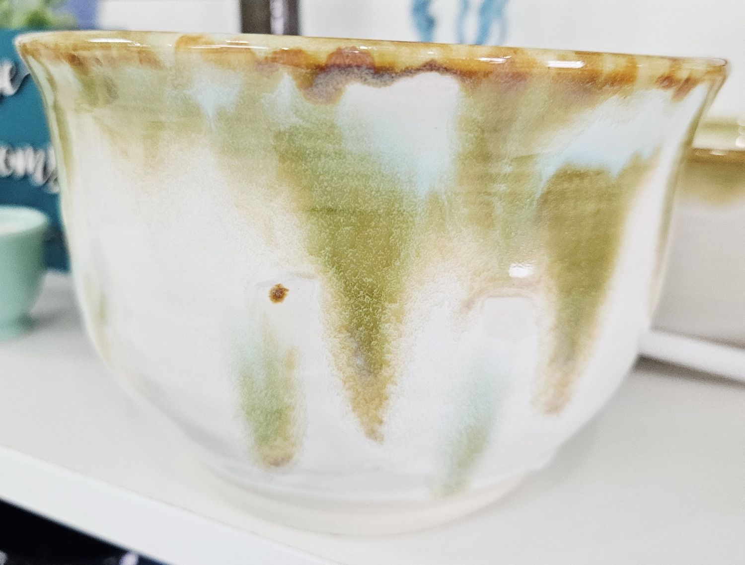 White Bowl with Green Drips