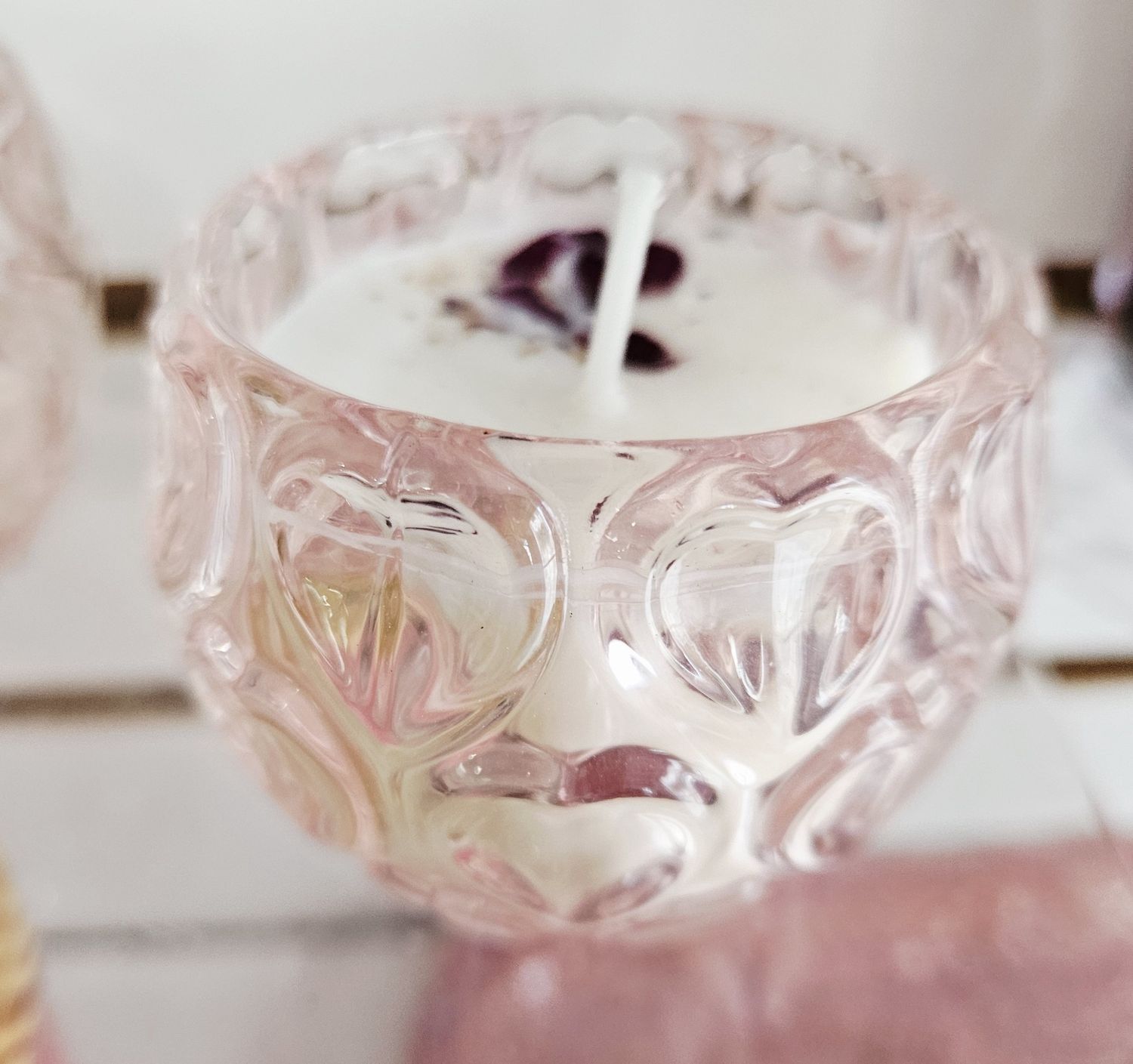 Pink Heart Glass Candle