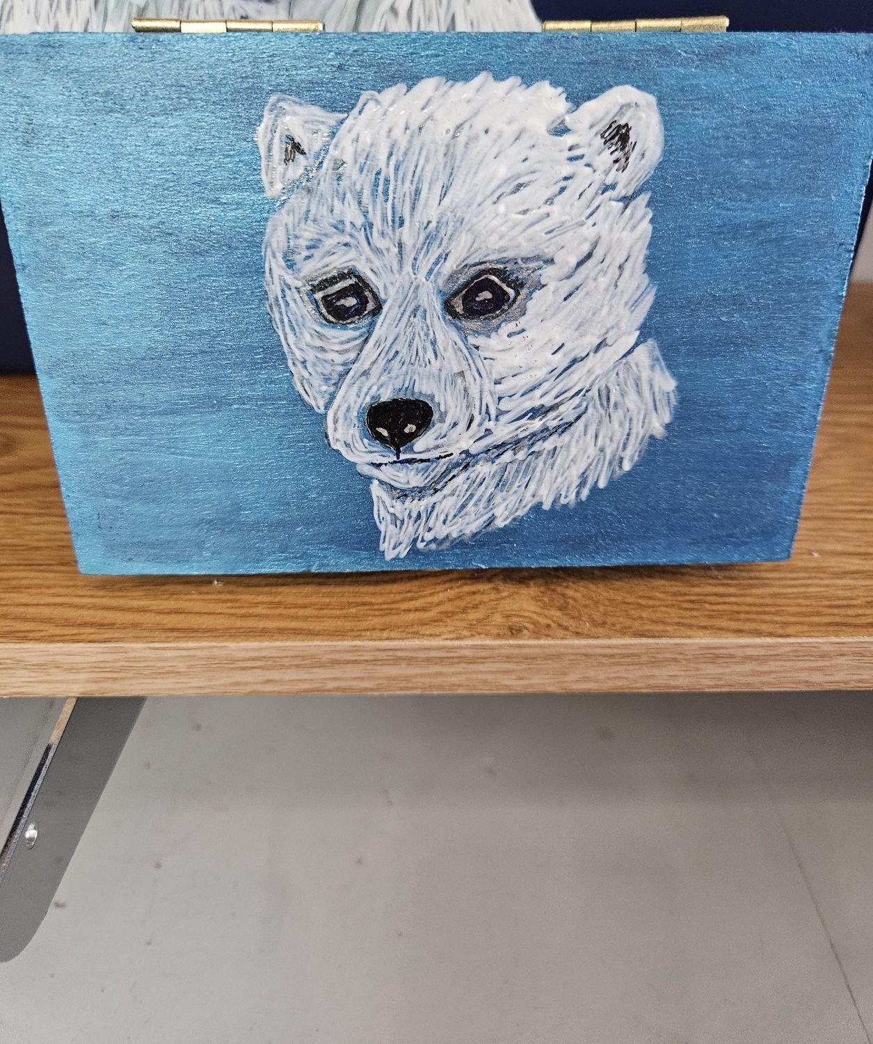 Handpainted polar bear cub box