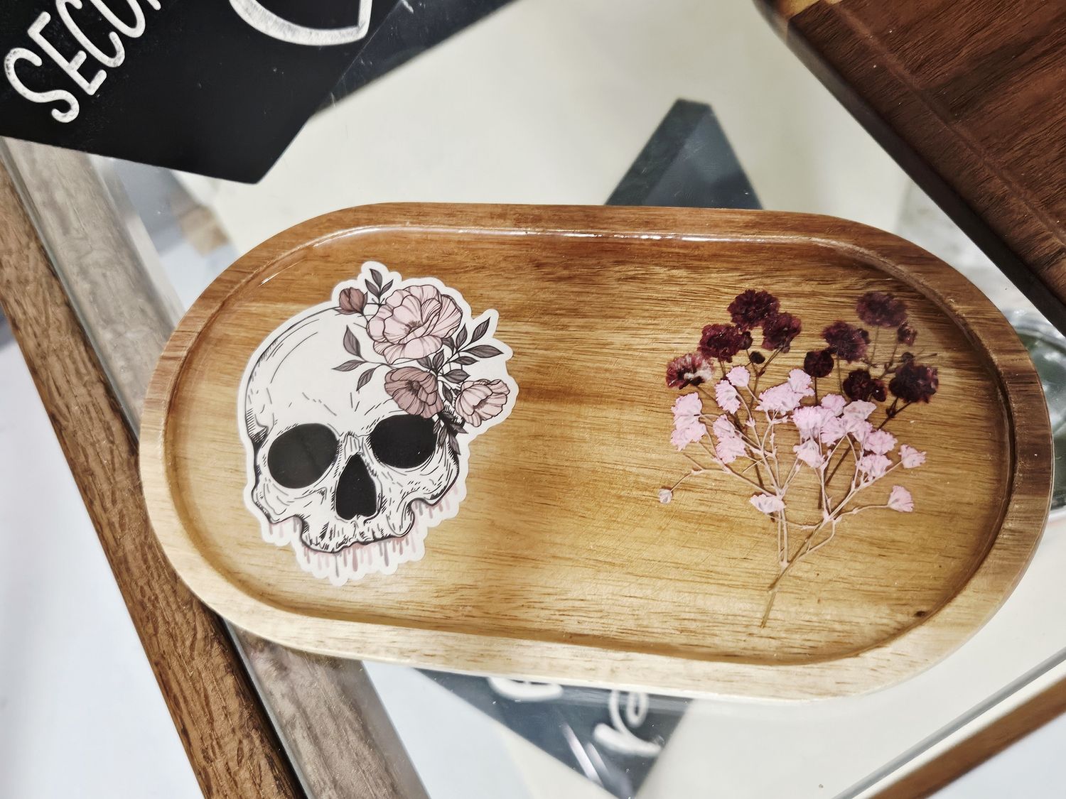 Trinket Tray with flowers and skull