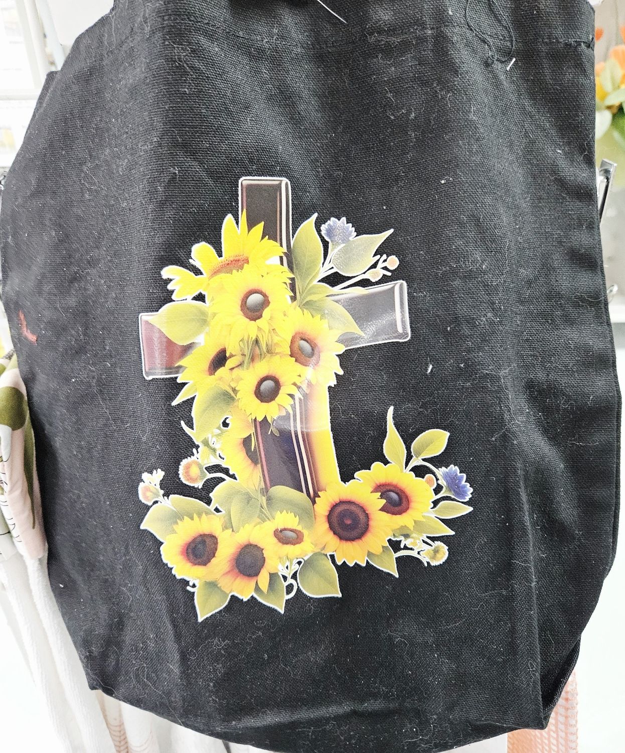 cross tote bag sunflowers
