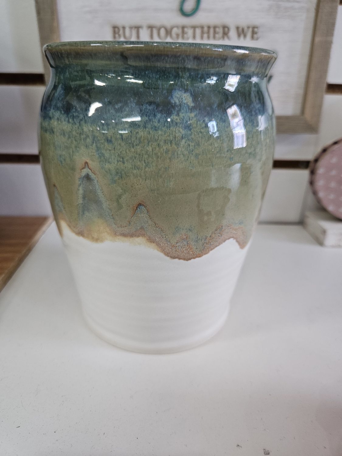 Drip vase with blue/green over white