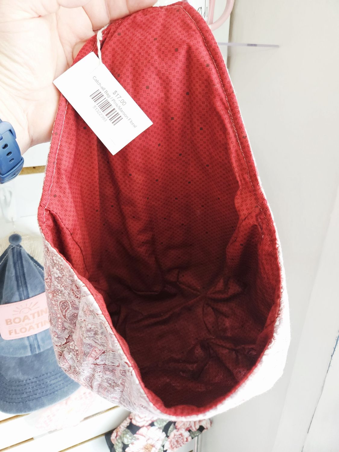 Large Catch all bag - pink/maroon floral