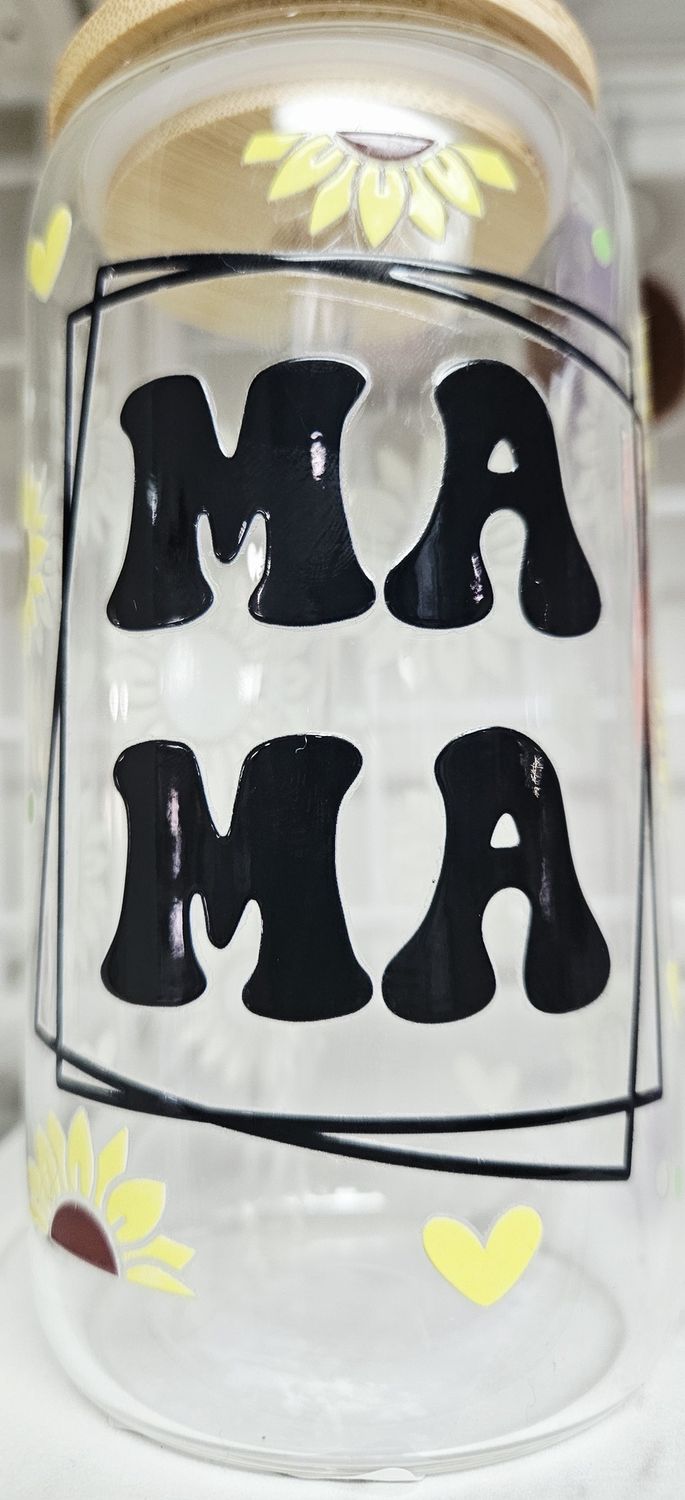 mama sunflower 16oz glass cup