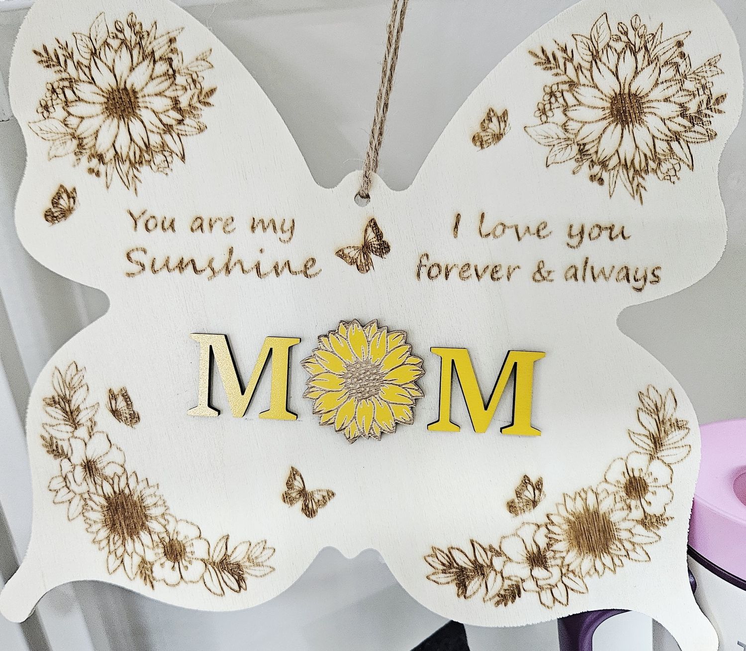 butterfly shaped mom sunflower sign