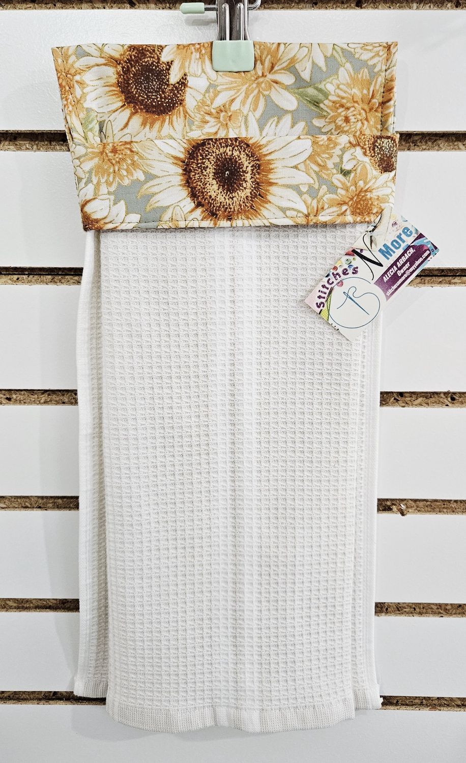 white sunflower striped kitchen towel