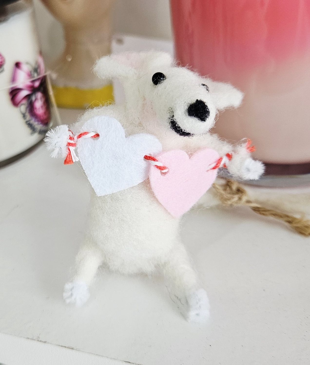 Felted Mouse with Hearts
