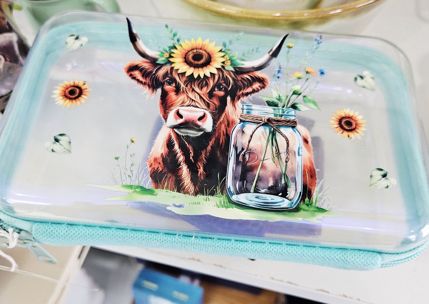 Highland Cow Zipper Case - Teal