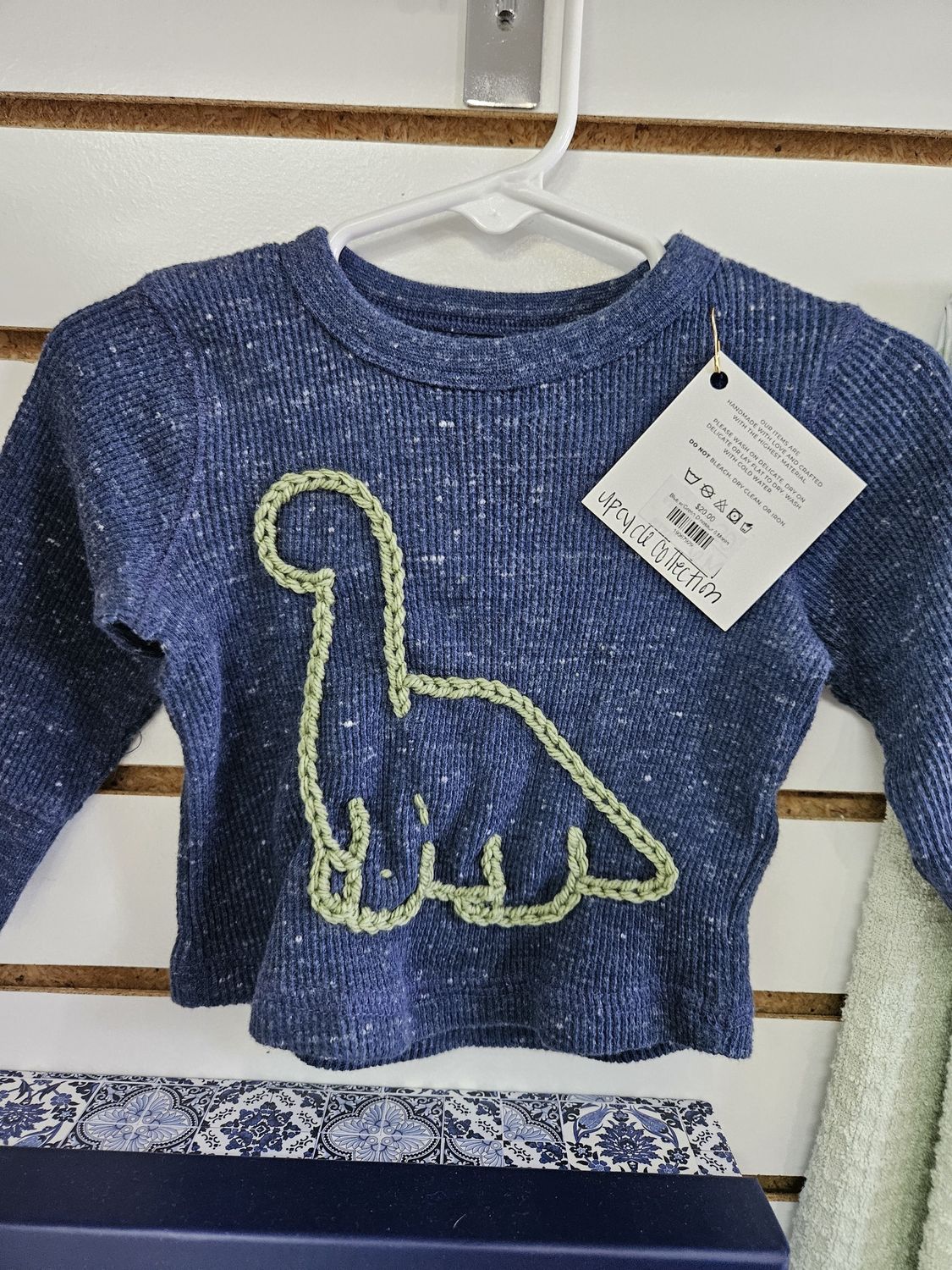 Embroidered Blue top with Dinosaur - 6 months