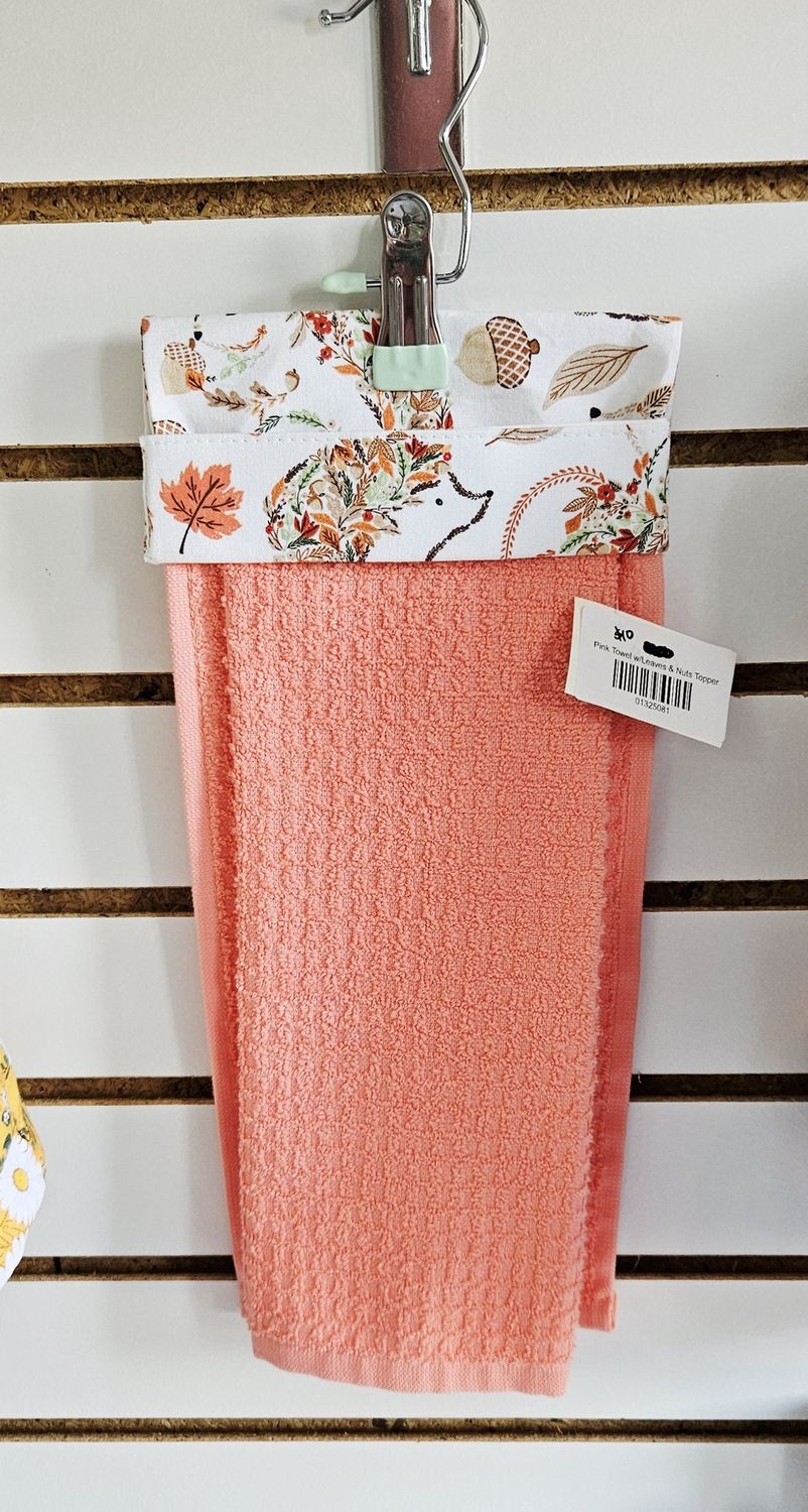 Pink towel w/ leaves and nuts topper