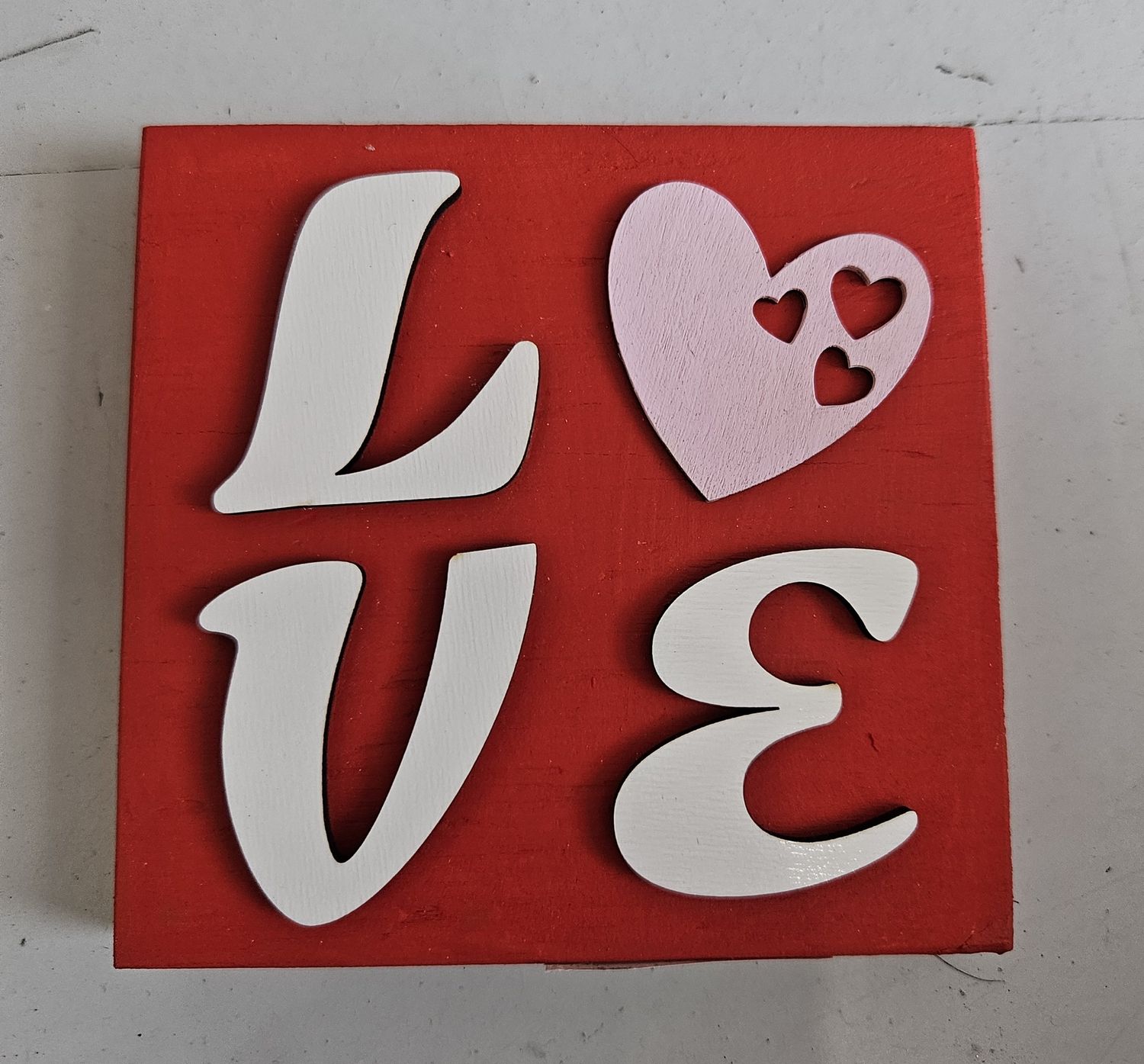 Red love wood block with heart
