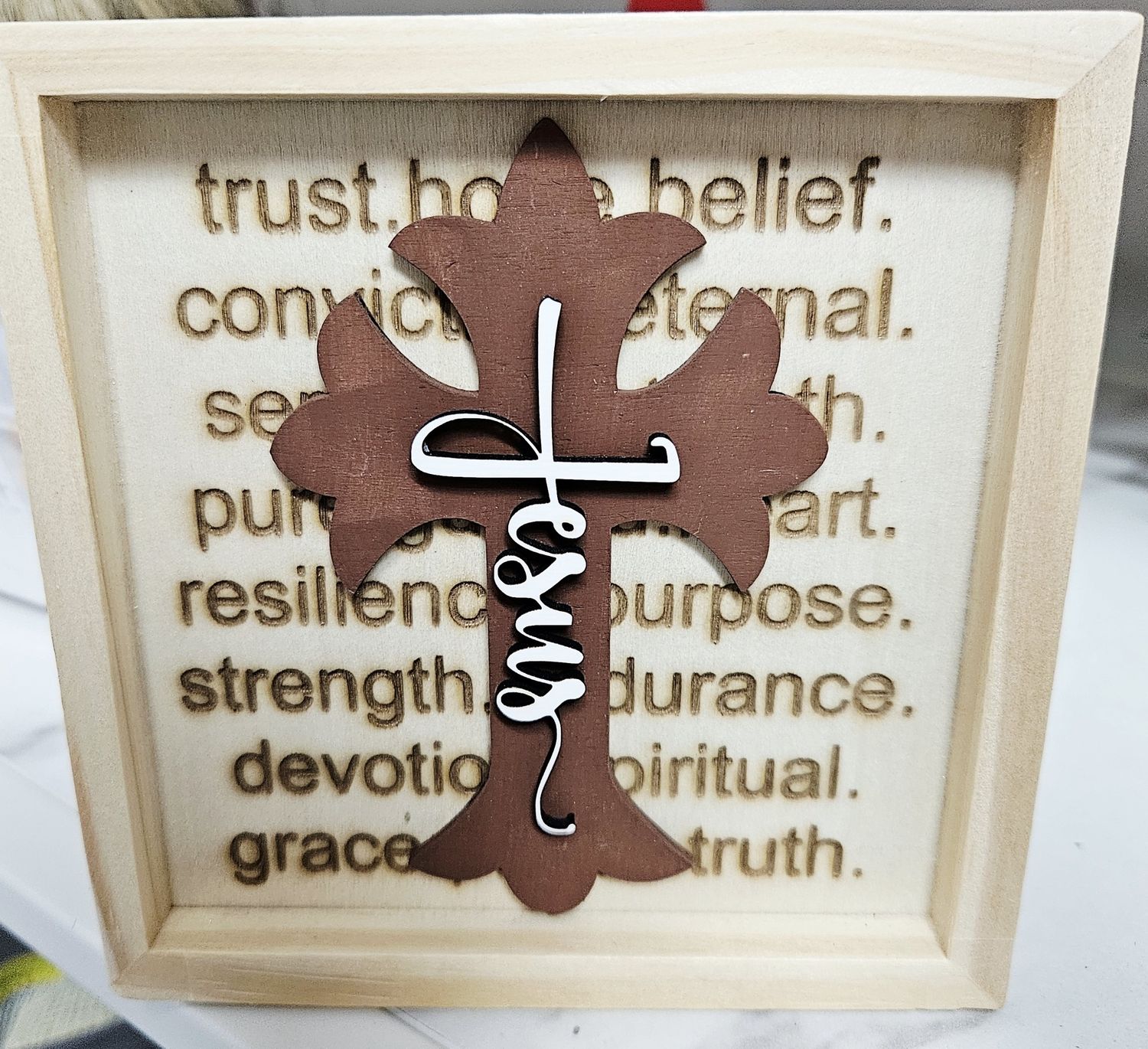 wood box w/brown jesus cross