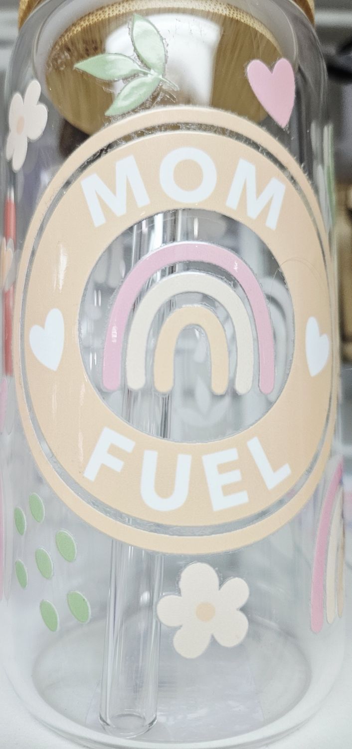 mom fuel 16 oz glass cup