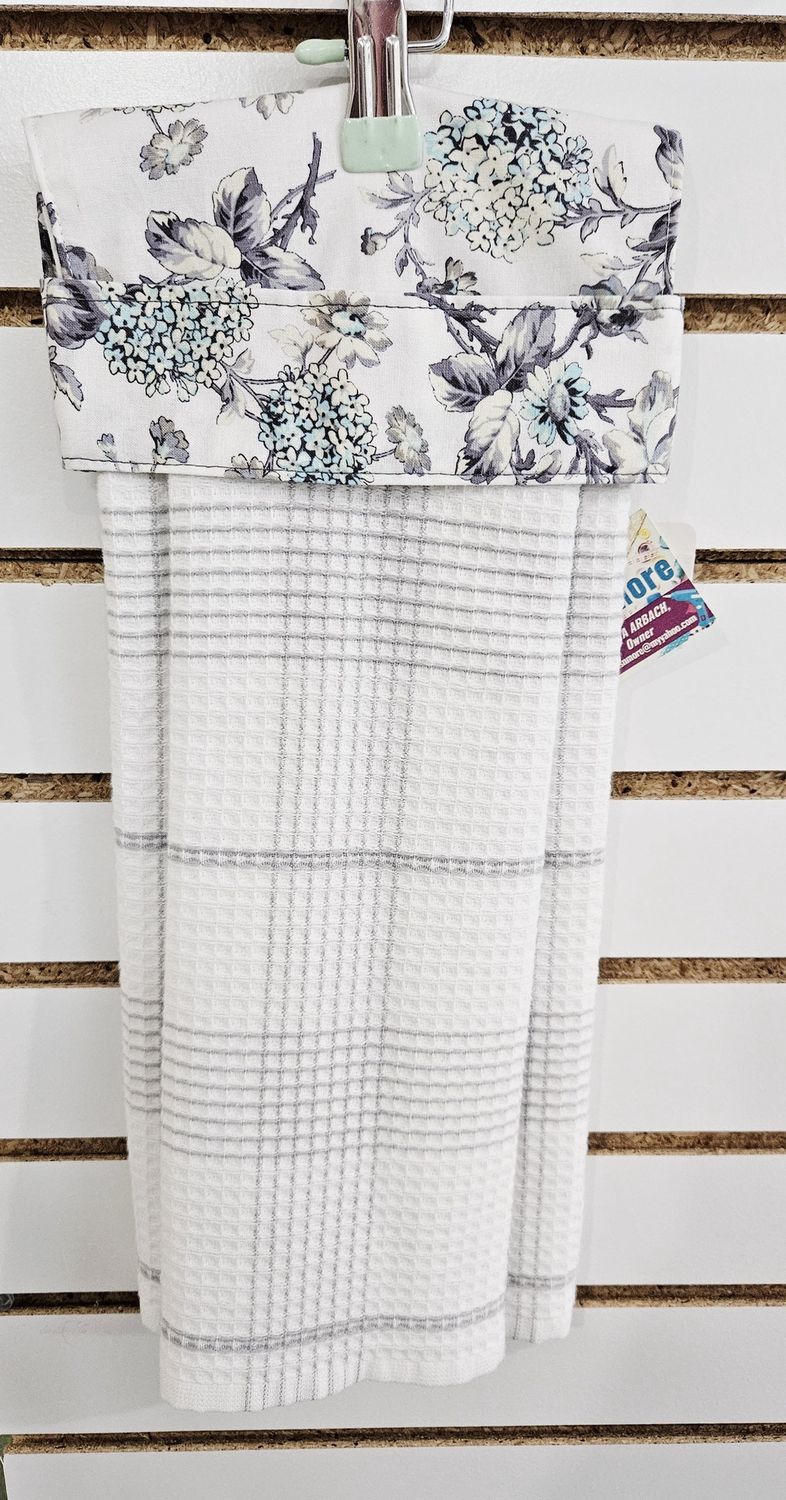 white mint plaid floral kitchen towel
