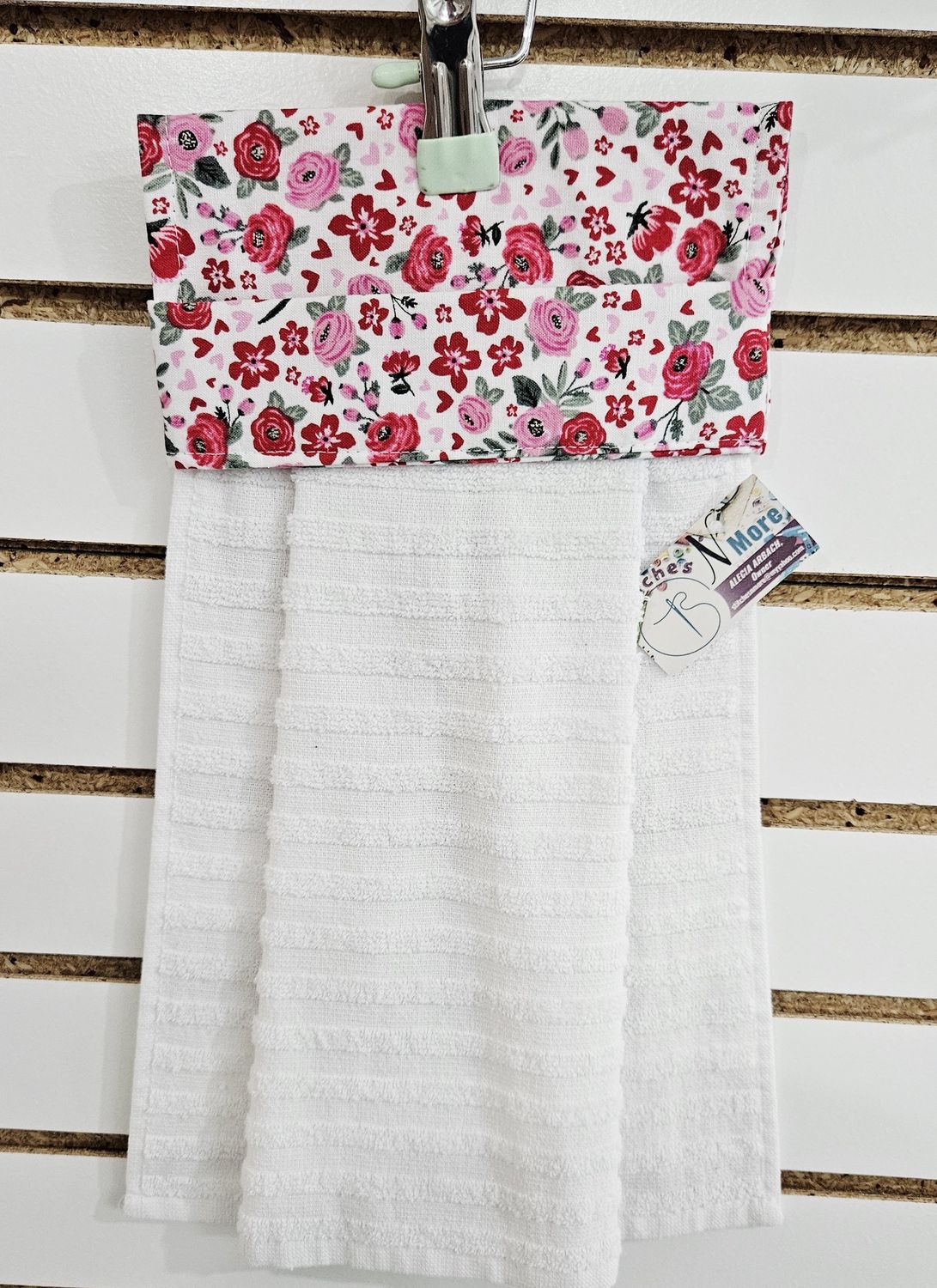pink floral white kitchen towel
