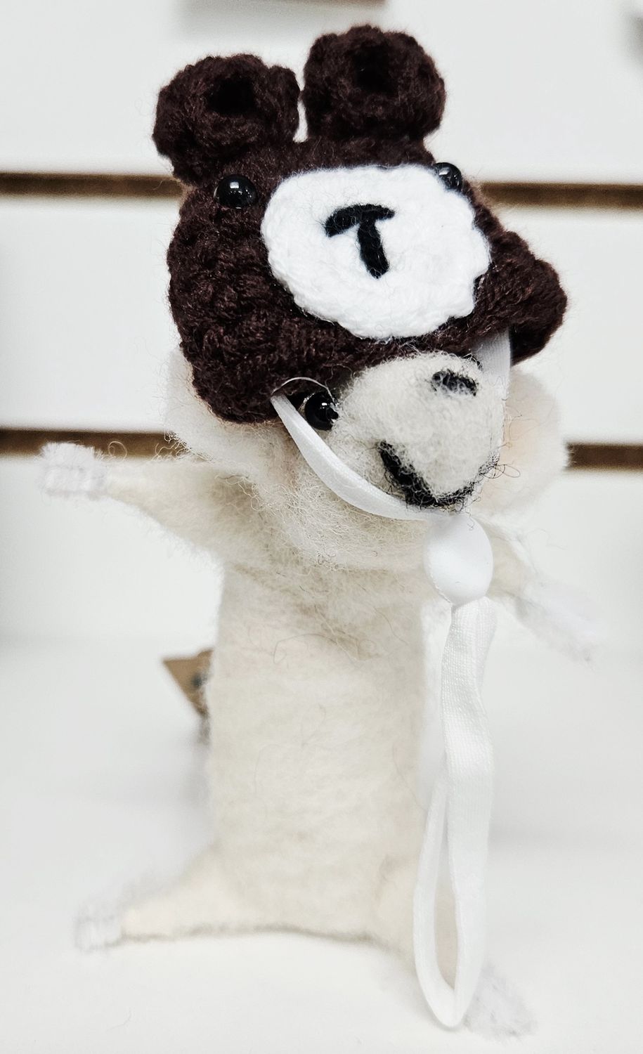Needle Felted Mouse with Crochet Teddy Hat