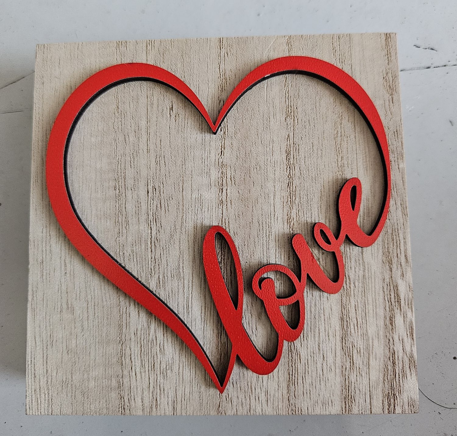Wood Block w/red love heart