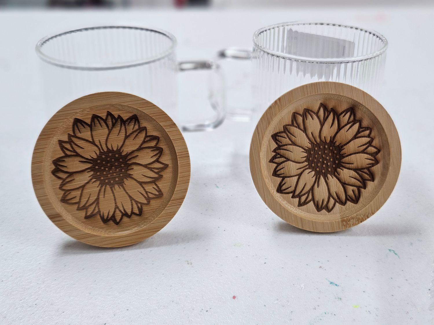 Cups w/bamboo lid sunflower set 2