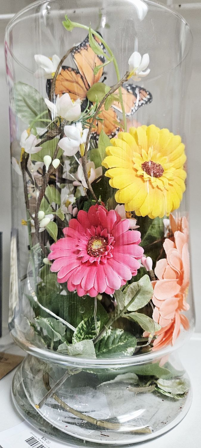 lighted spring floral vase lg peach flower