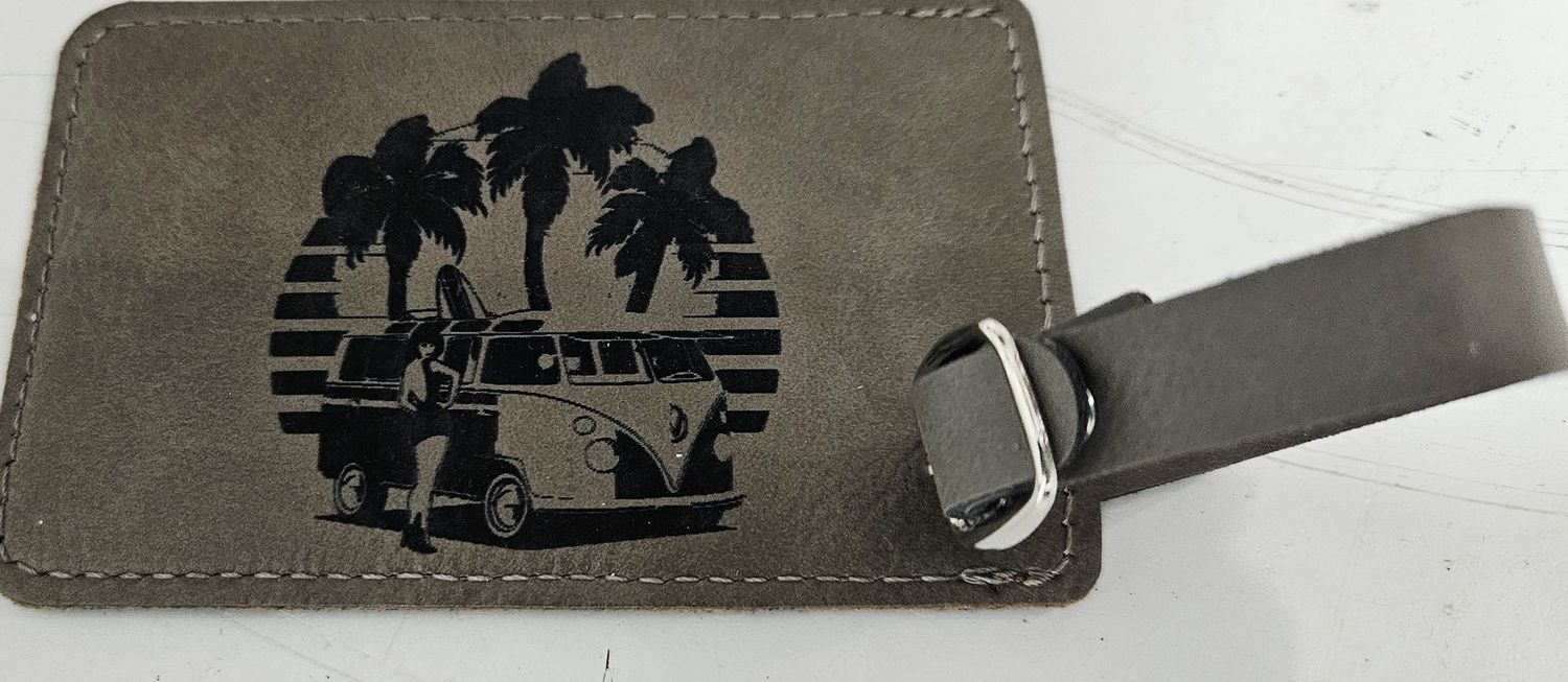 Beach van grey luggage tag