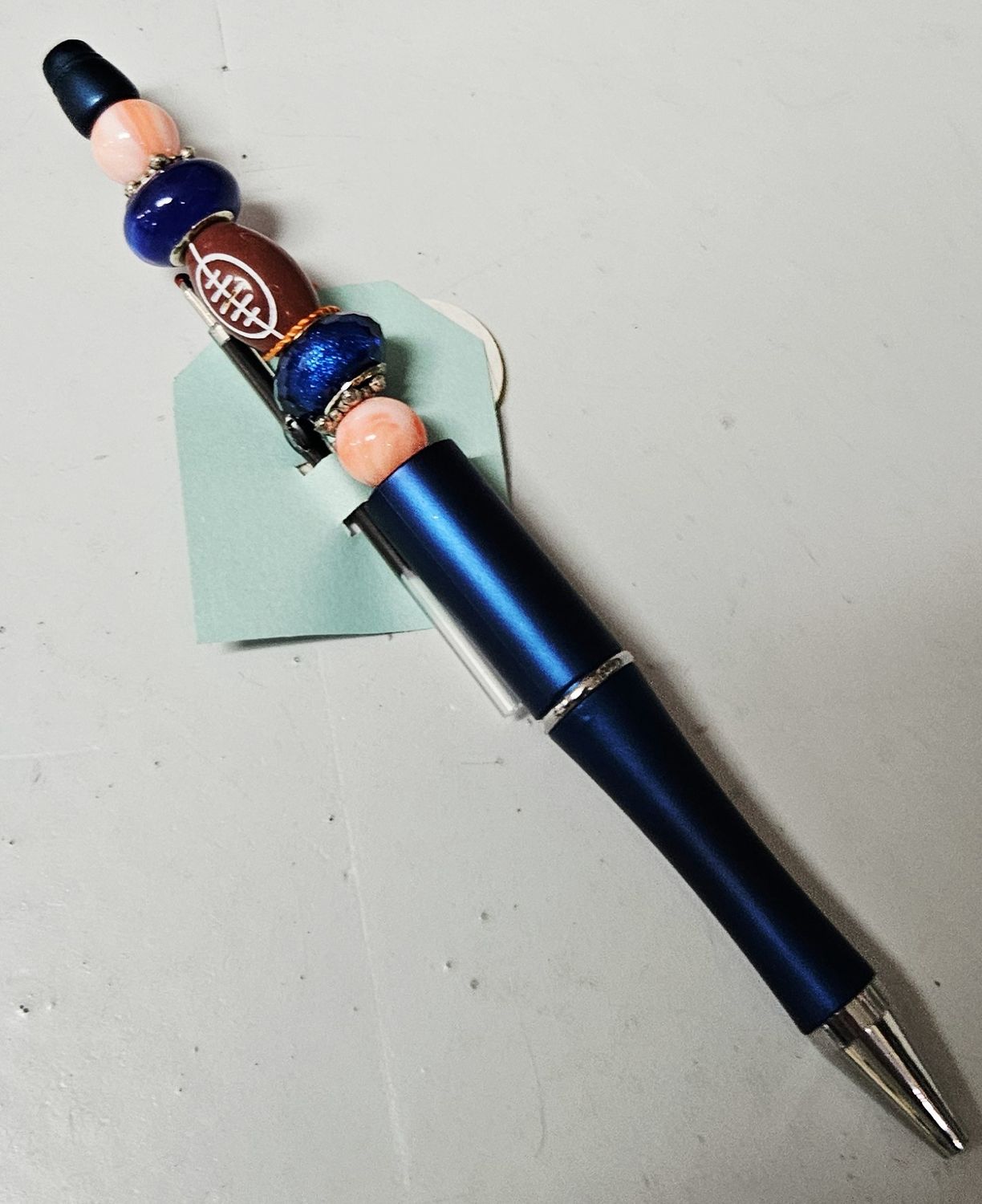 Blue &amp; orange football beaded pen