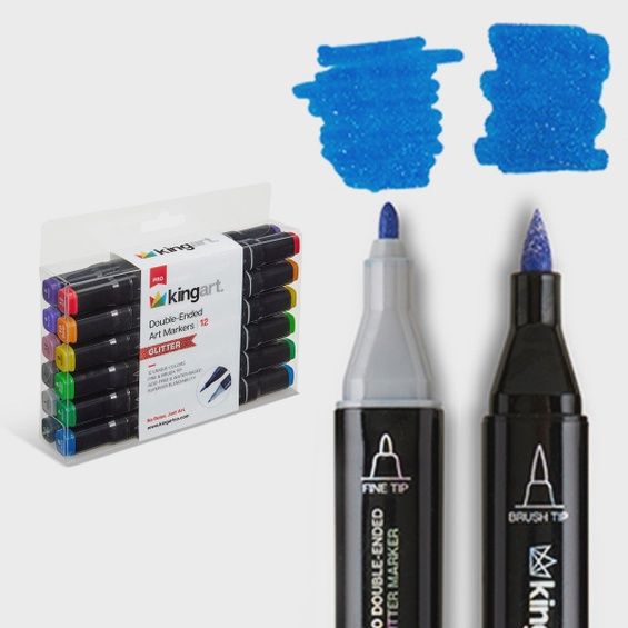 Double End Glitter Marker - Brush &amp; Fine Tip - 12 Colors